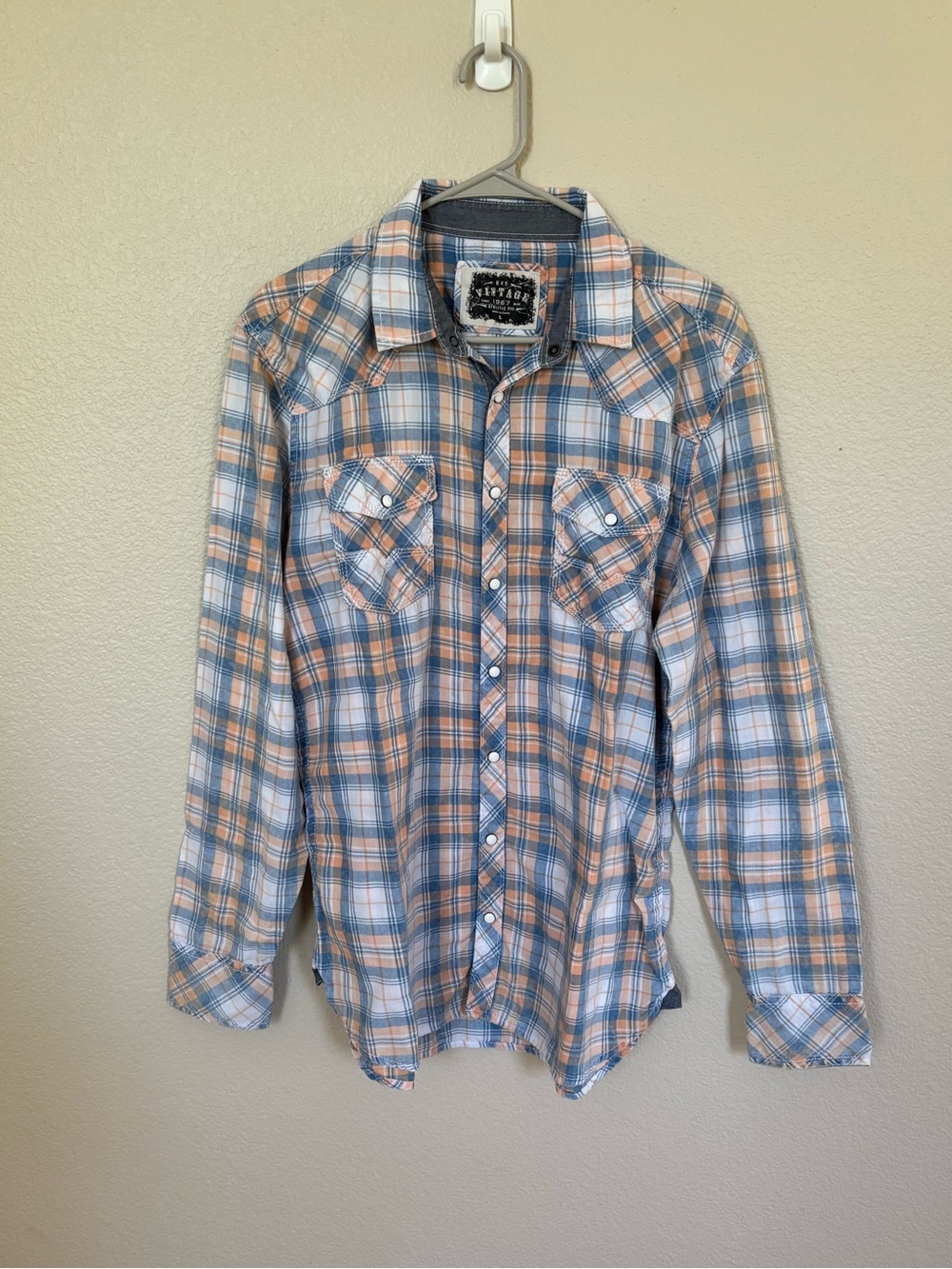 Vintage Plaid Button-Down Shirt in Blue and Orange